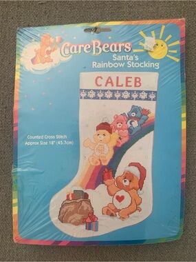 Vintage Care Bears Bright Multicolor Rainbow Stocking Cross Stitch Kit